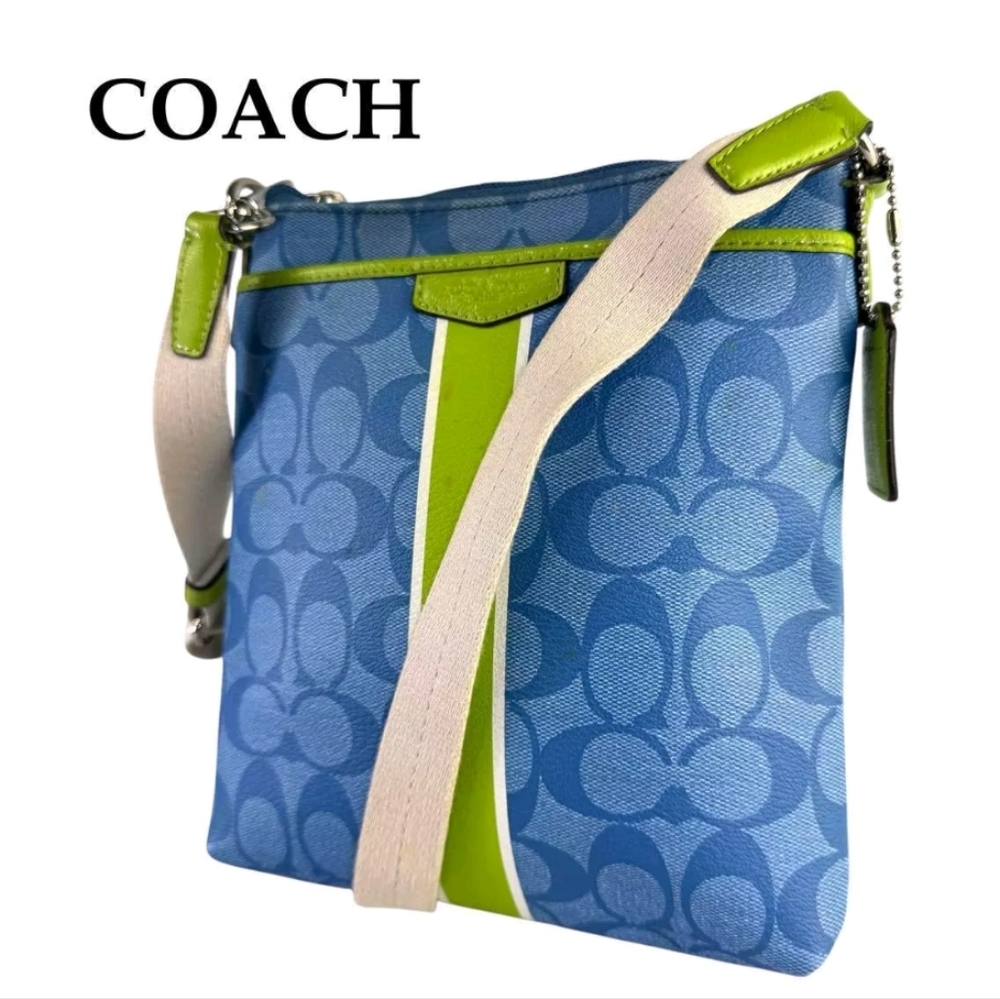 Coach Blue and Green Crossbody 8" X 7"